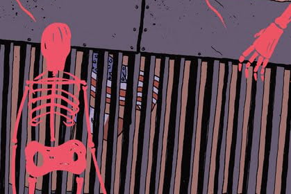 Cover of BORDERx with skeletons at border wall